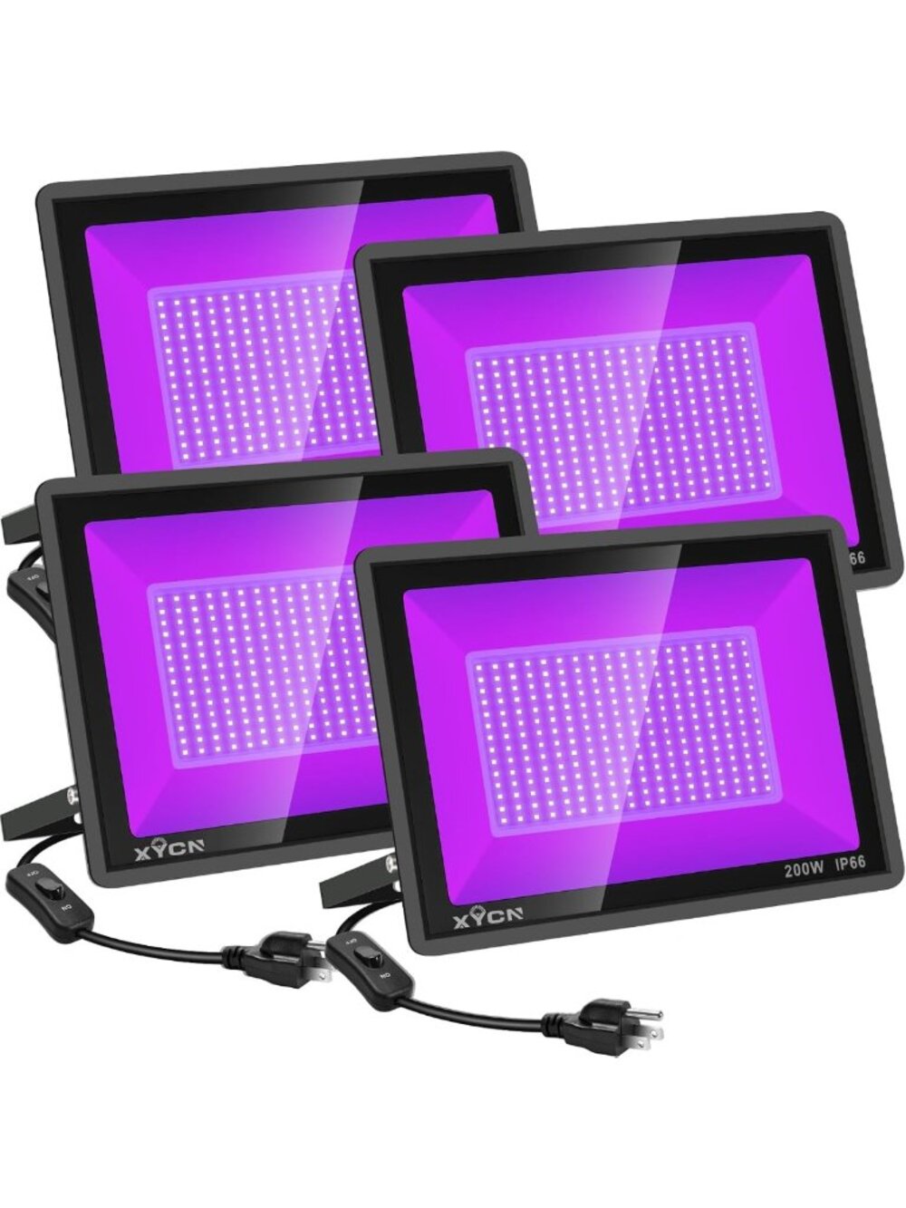 4 Pack 200W Waterproof LED Black Lights for Glow Parties & Halloween Events
